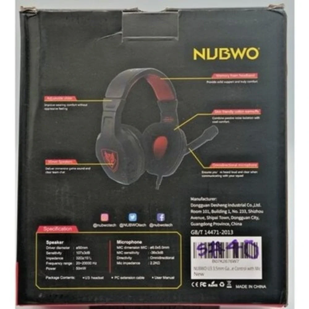 NUBWO U3 Gaming Headset Black/Red Noise‎ Isolation Wired Over-Ear